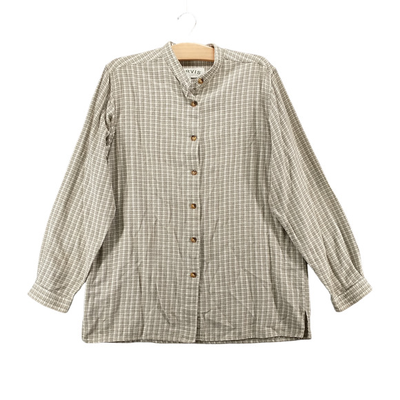Orvis Men's Button Up Shirt Long Sleeve Tan L Checkered Cotton - Picture 1 of 12